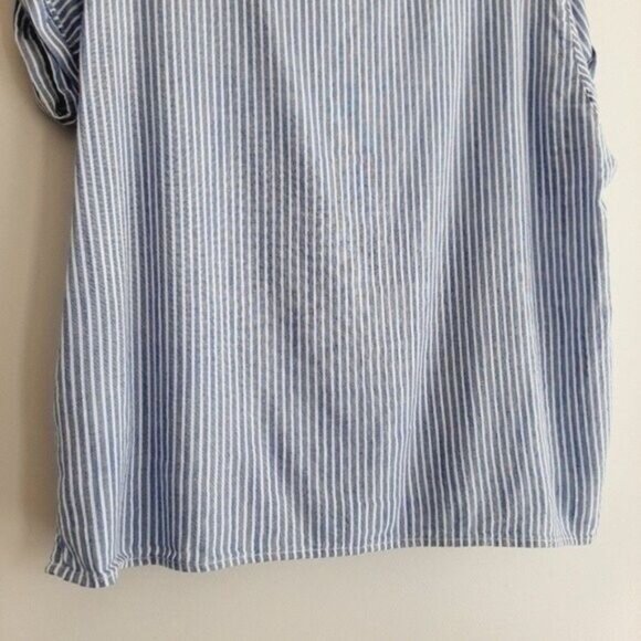 GAP Popover Short Sleeve V-Neck Blouse Blue & White Stripes Sz S - Picture 11 of 13